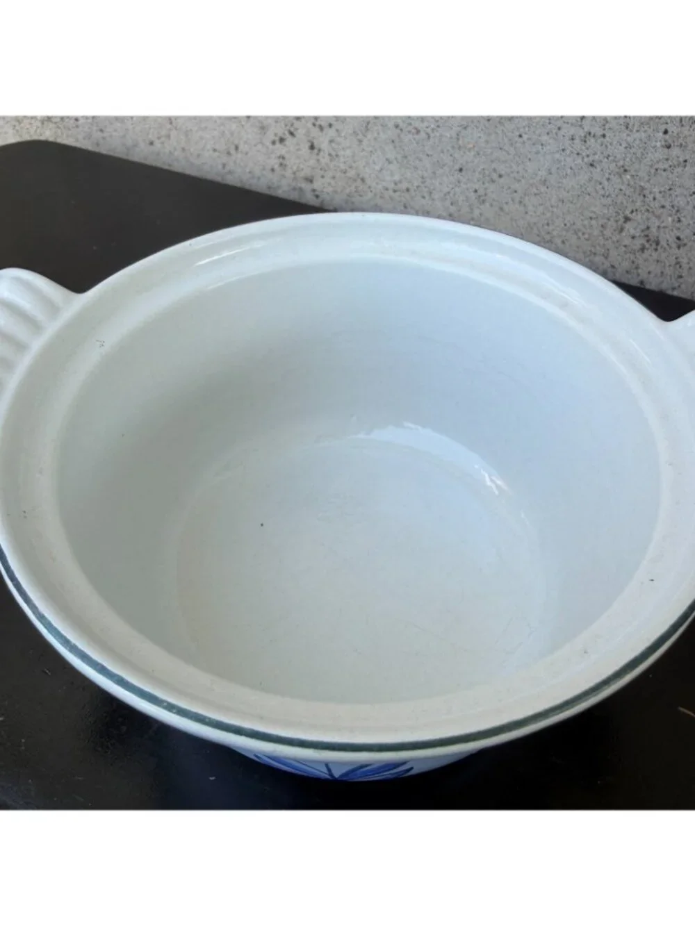VTG #12 Holland Blue Tulip Enameled Cast Iron Casserole Dish Dutch Oven